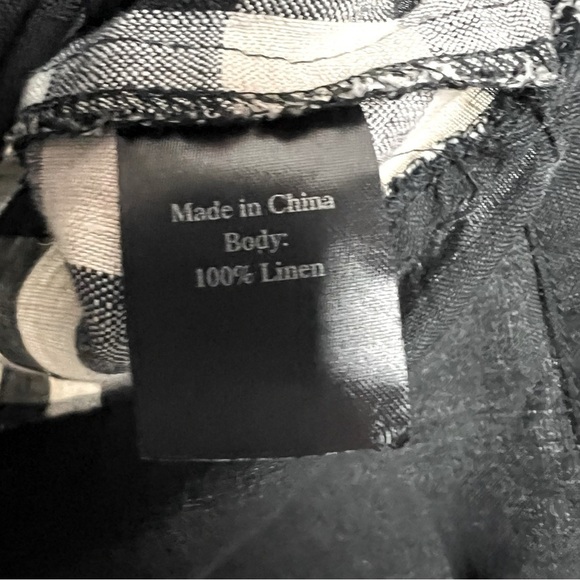 Toofan 100% Linen Black and Natural Checkered Block Print Lagenlook Artsy Top - Picture 11 of 11